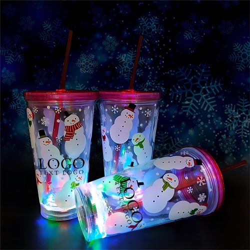 Personalized LED Light Up Flashing Drink Cup With Straw 