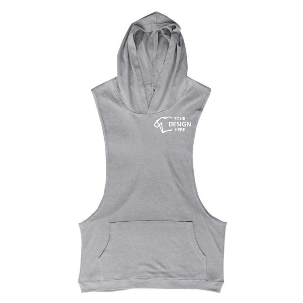 Sleeveless Hoodie Bodybuilding Tank Tops Gray Logo