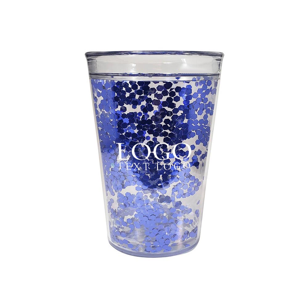 15 Oz  Shimmer Acrylic Glitter Tumbler Blue with Logo