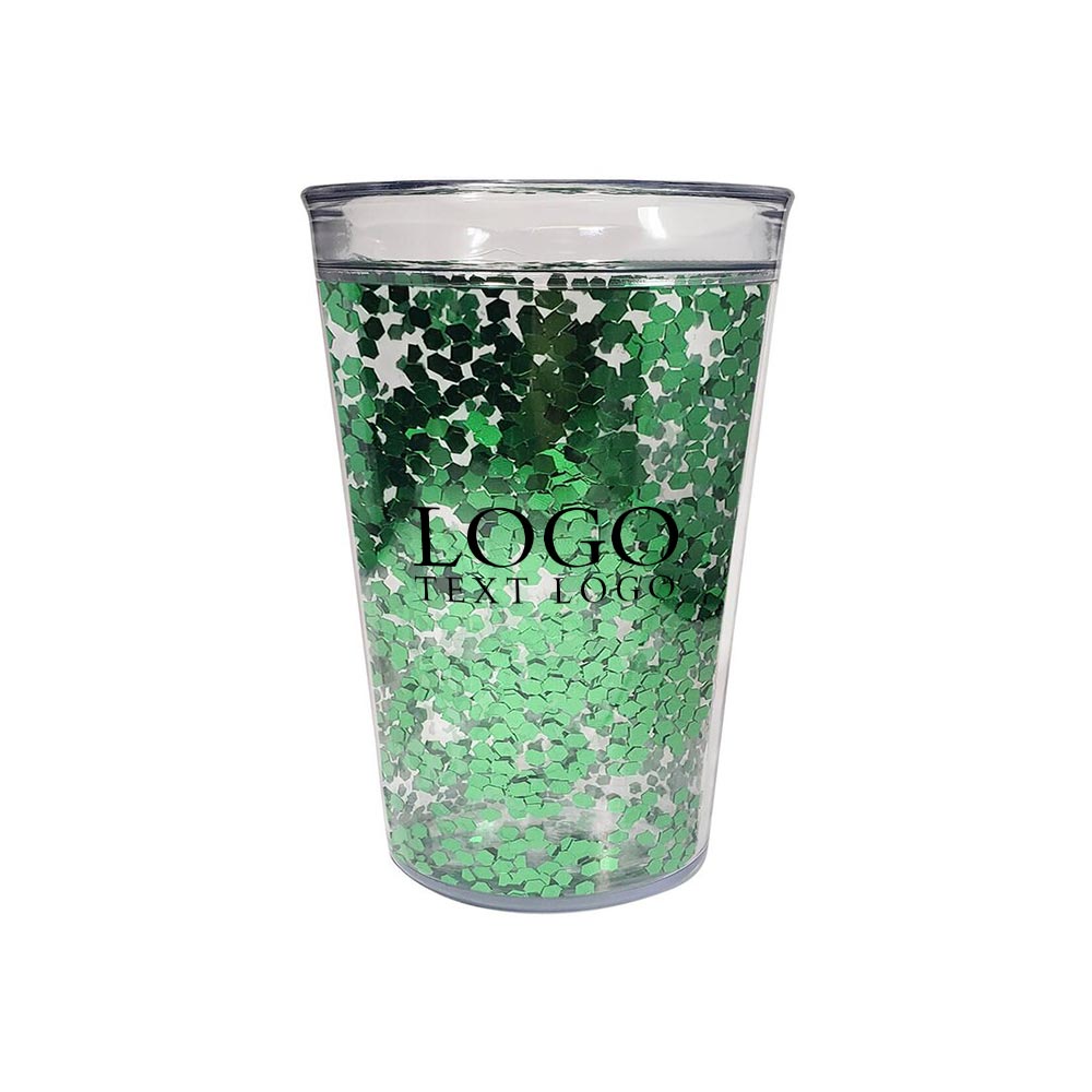 15 Oz  Shimmer Acrylic Glitter Tumbler Green with Logo