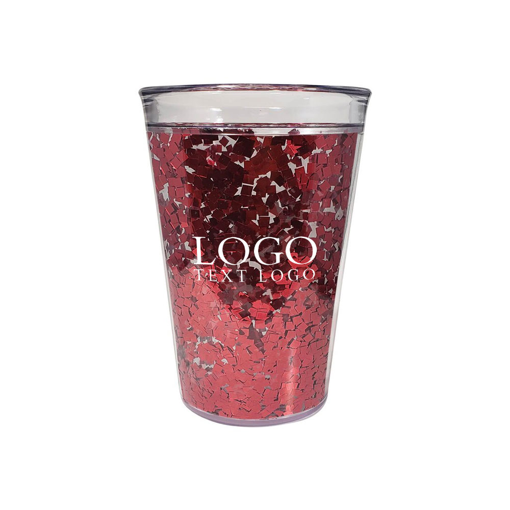 15 Oz  Shimmer Acrylic Glitter Tumbler Red with Logo