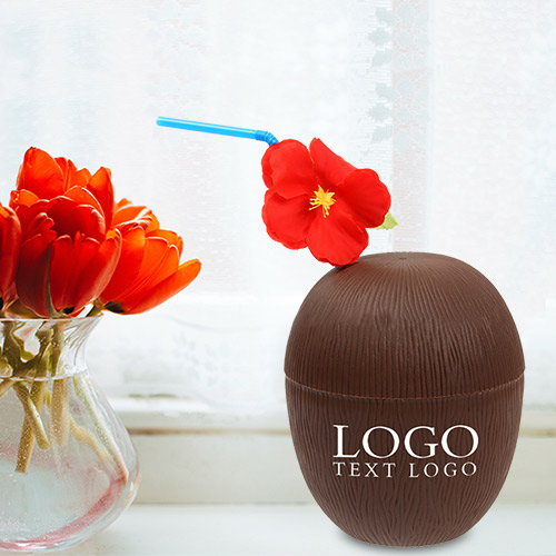 Advertising 16 oz Coconut Cups with Straws Set