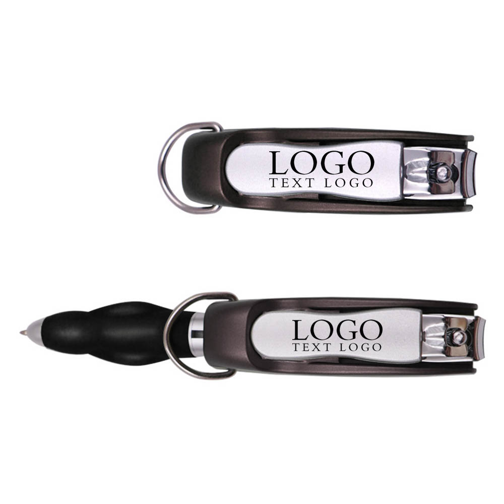 Black Promo Folding Ballpoint Pen With Nail Clipper With Logo