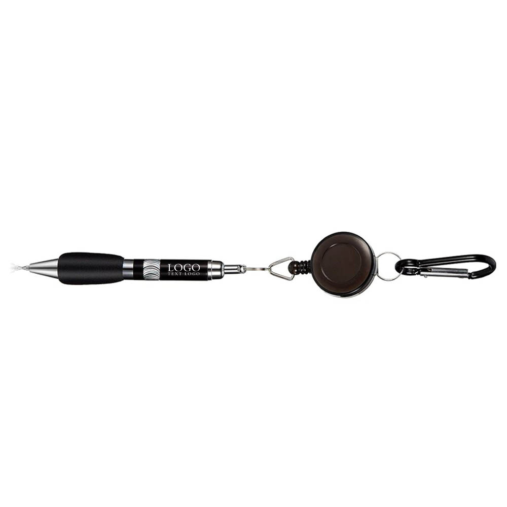 Black Promo Retractable Badge Pen With Reel With Logo