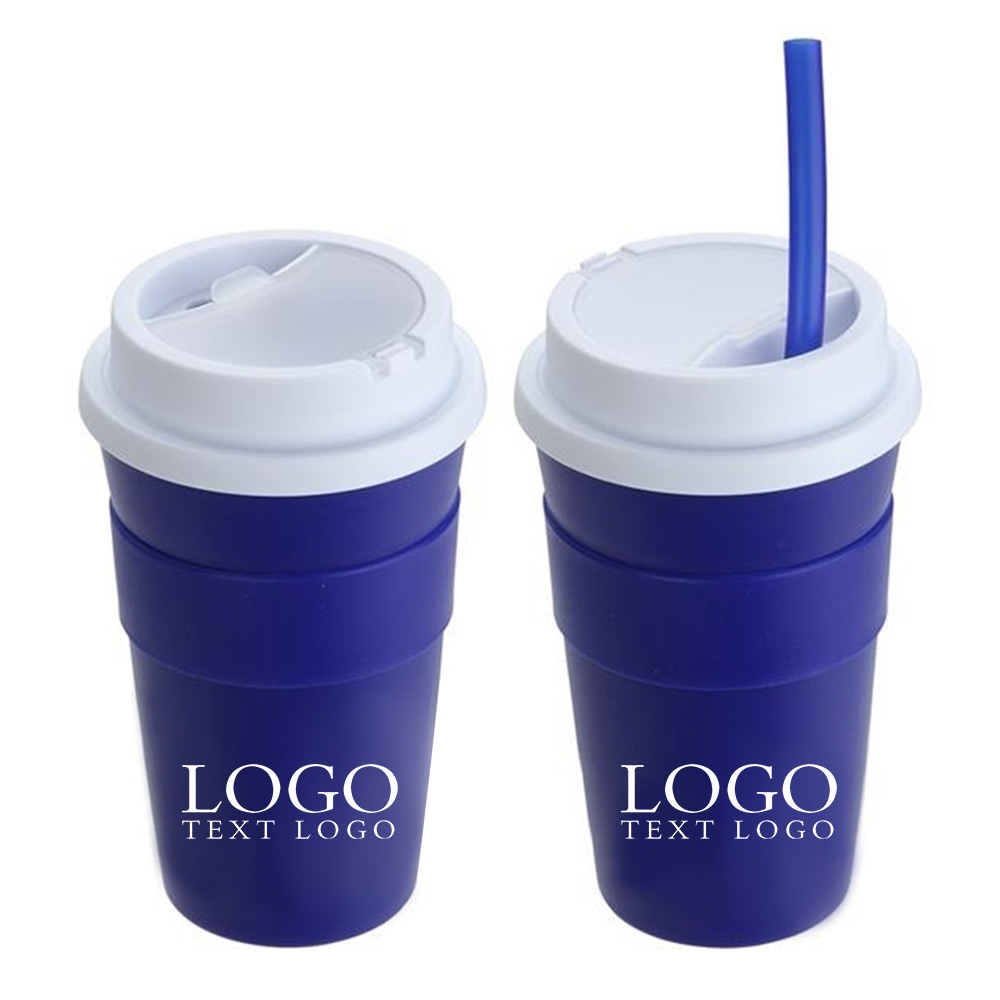 Blue Promo Bistro 14 oz Coffee Cup with Silicone Sleeve