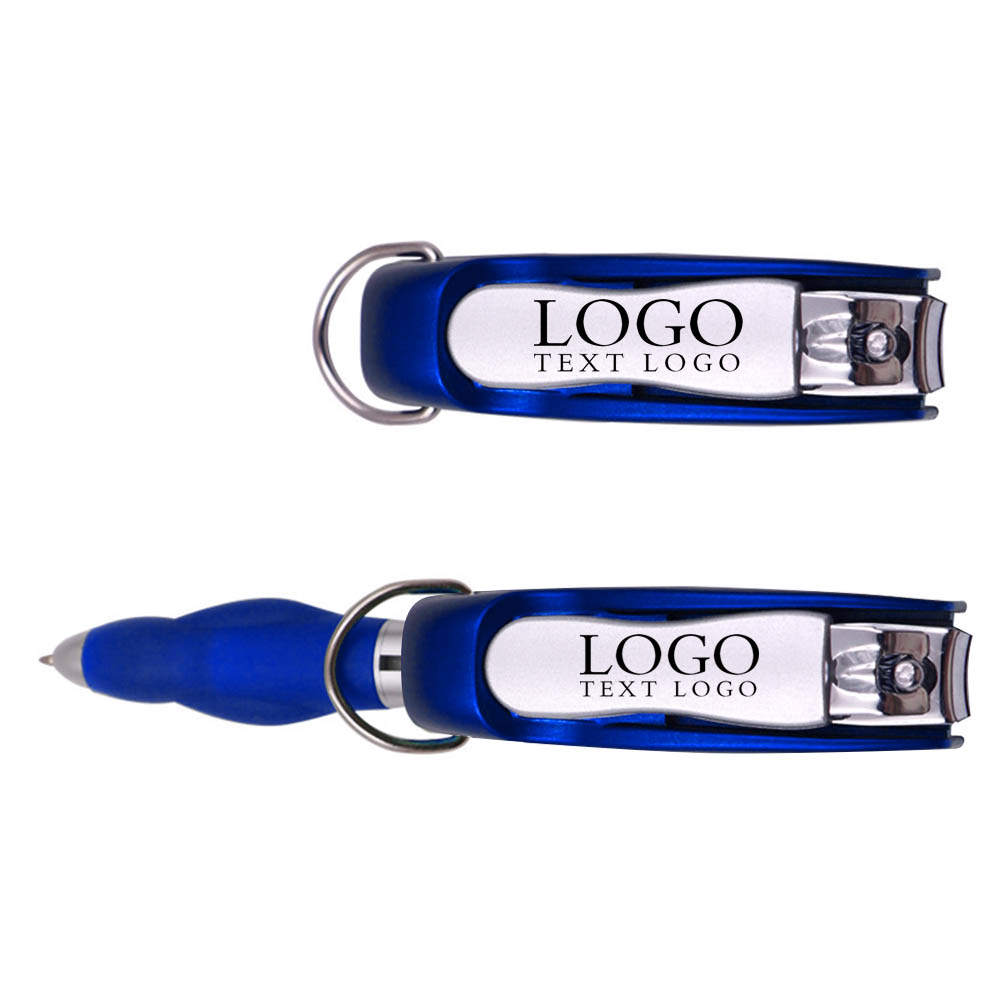 Blue Promo Folding Ballpoint Pen With Nail Clipper With Logo