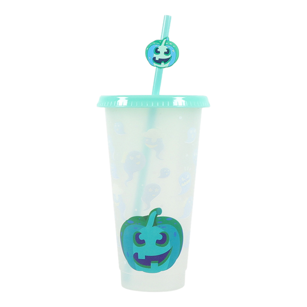 Blue Promo Halloween Plastic Cup with Straw