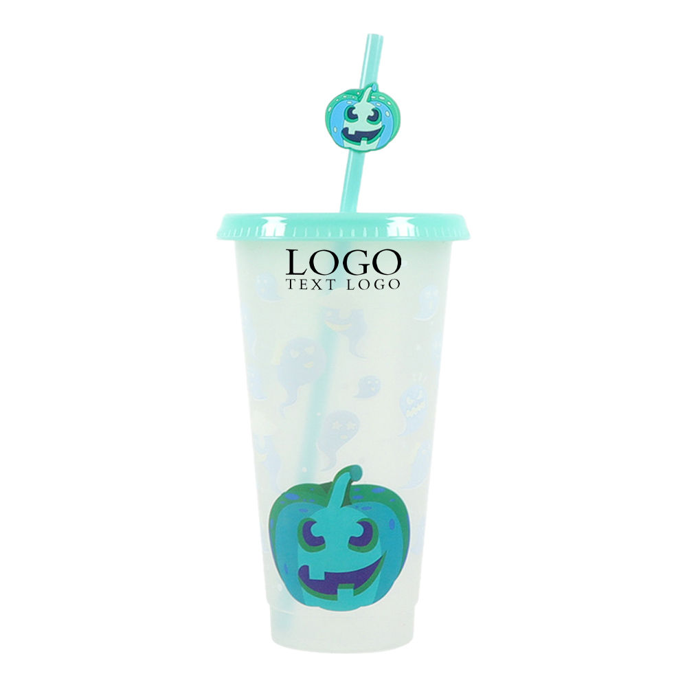 Blue Promo Halloween Plastic Cup with Straw With Logo