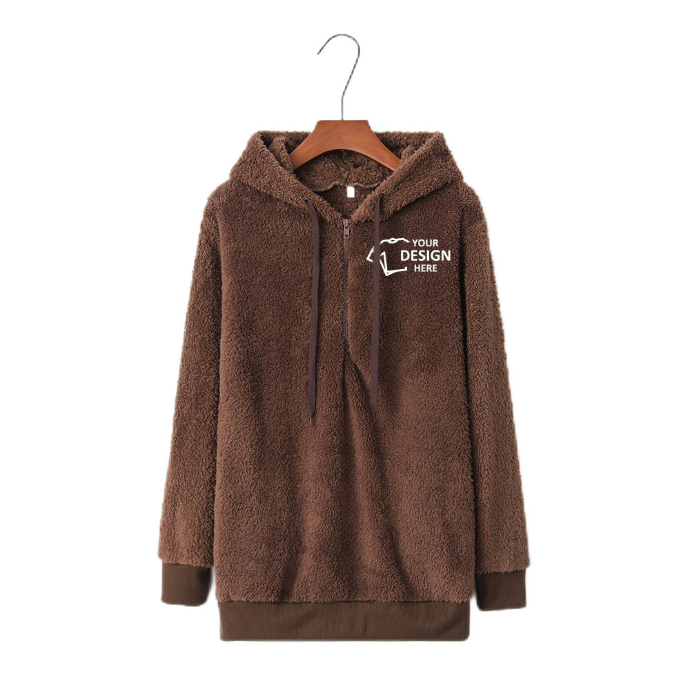 Brown Promo Women's Oversized Fuzzy Pullover Hoodies With Logo