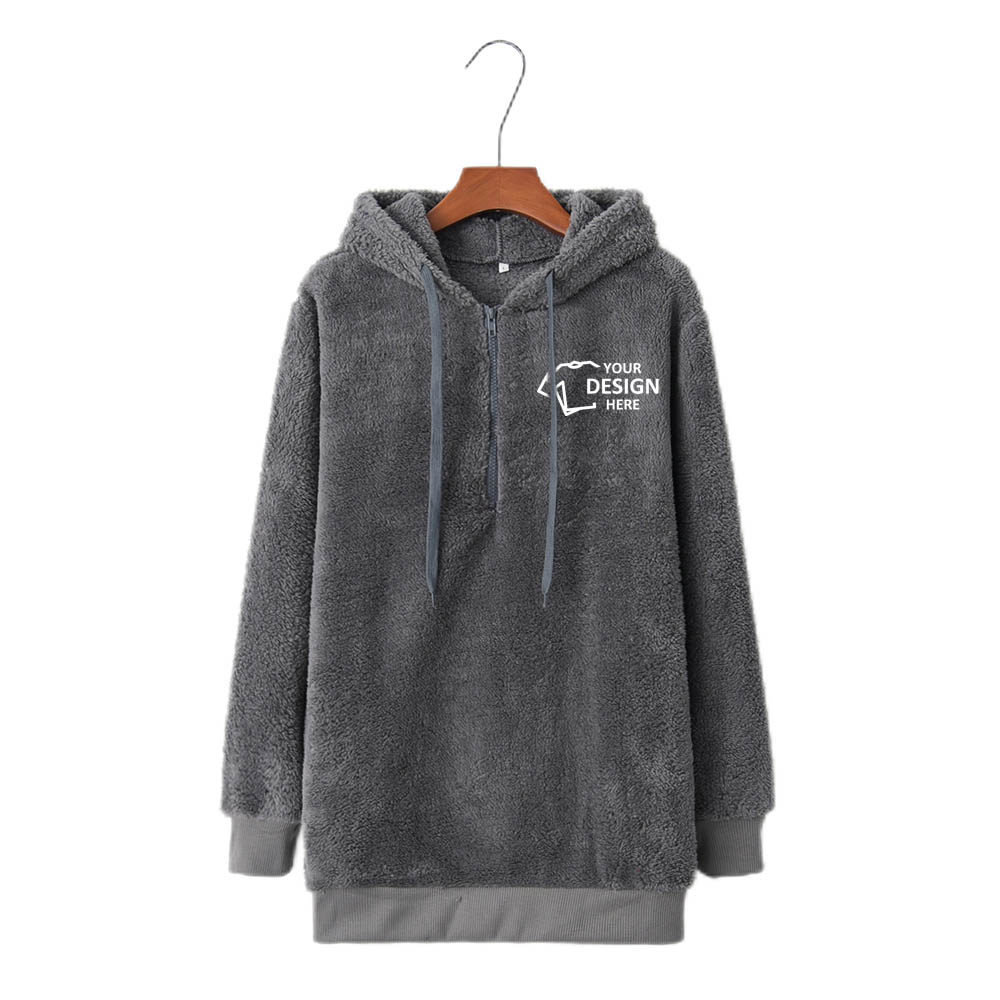 Gray Promo Women's Oversized Fuzzy Pullover Hoodies With Logo