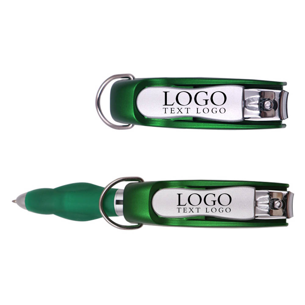 Green Promo Folding Ballpoint Pen With Nail Clipper With Logo