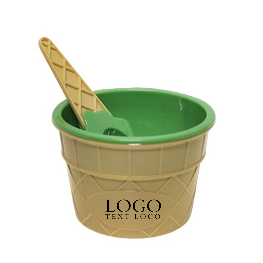Green Promo Ice Cream Bowl and Spoon Set With Logo