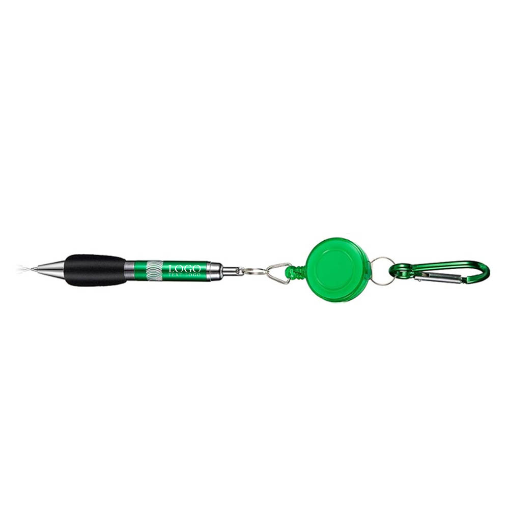 Green Promo Retractable Badge Pen With Reel With Logo