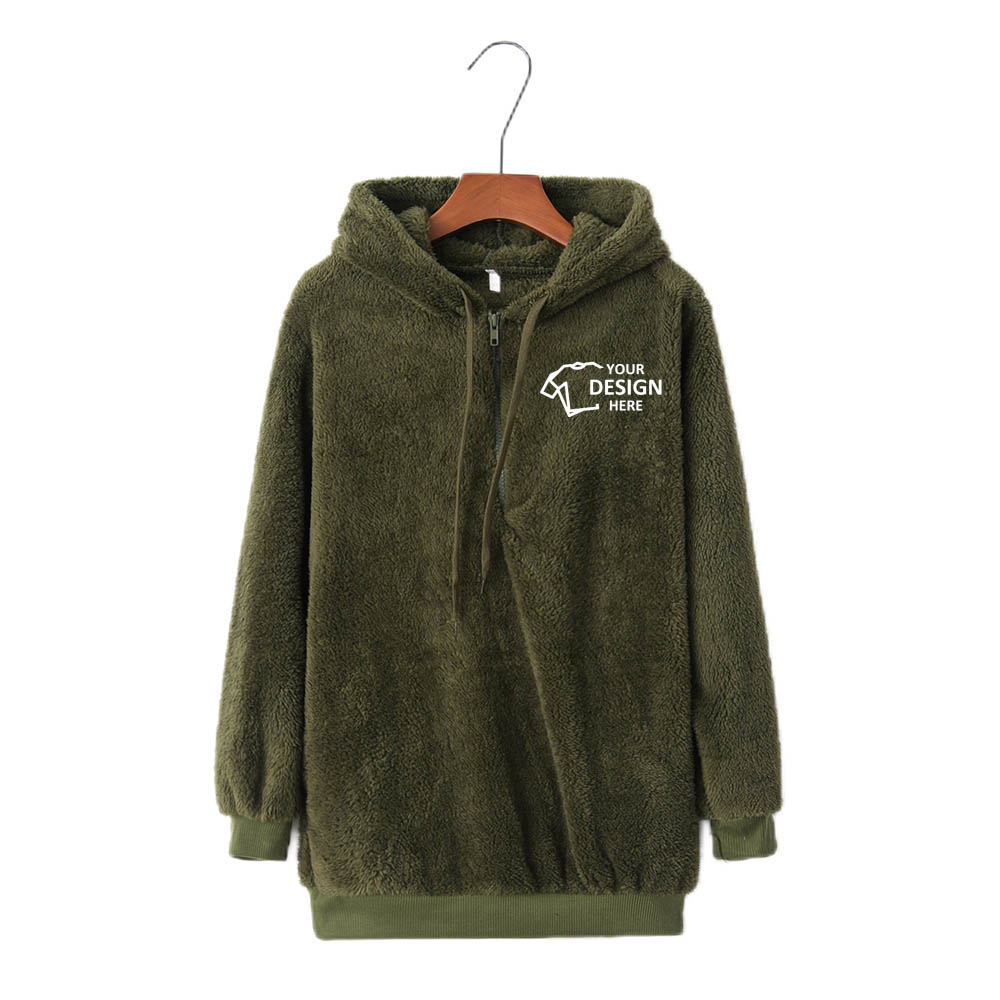 Green Promo Women's Oversized Fuzzy Pullover Hoodies With Logo
