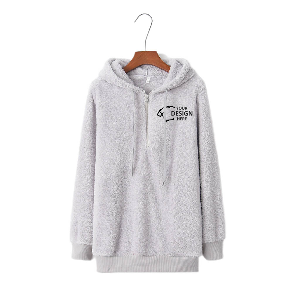 Light Gray Promo Women's Oversized Fuzzy Pullover Hoodies With Logo