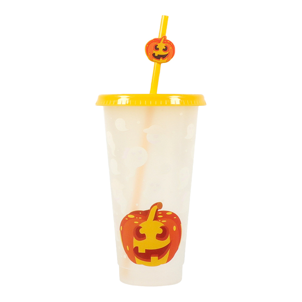 Orange Promo Halloween Plastic Cup with Straw