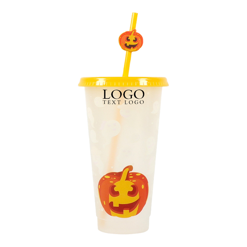 Orange Promo Halloween Plastic Cup with Straw With Logo