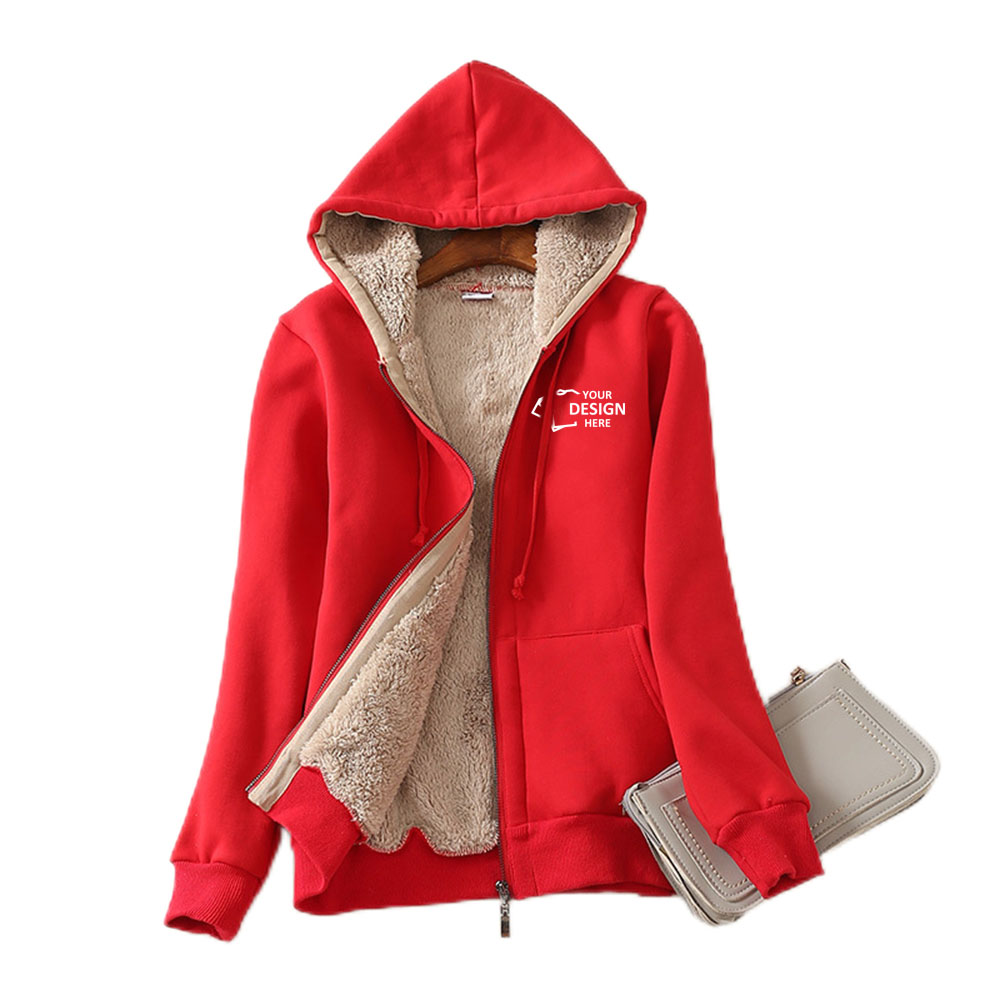 Red Promo Ladies' Heavyweight Sherpa-Lined Hooded With Logo Red Promo Ladies' Heavyweight Sherpa-Lined Hooded With Logo
