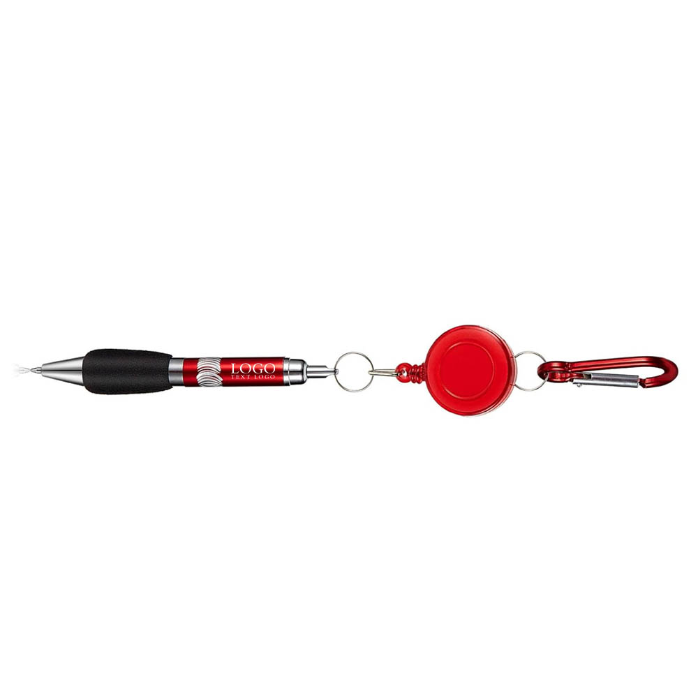 Red Promo Retractable Badge Pen With Reel With Logo