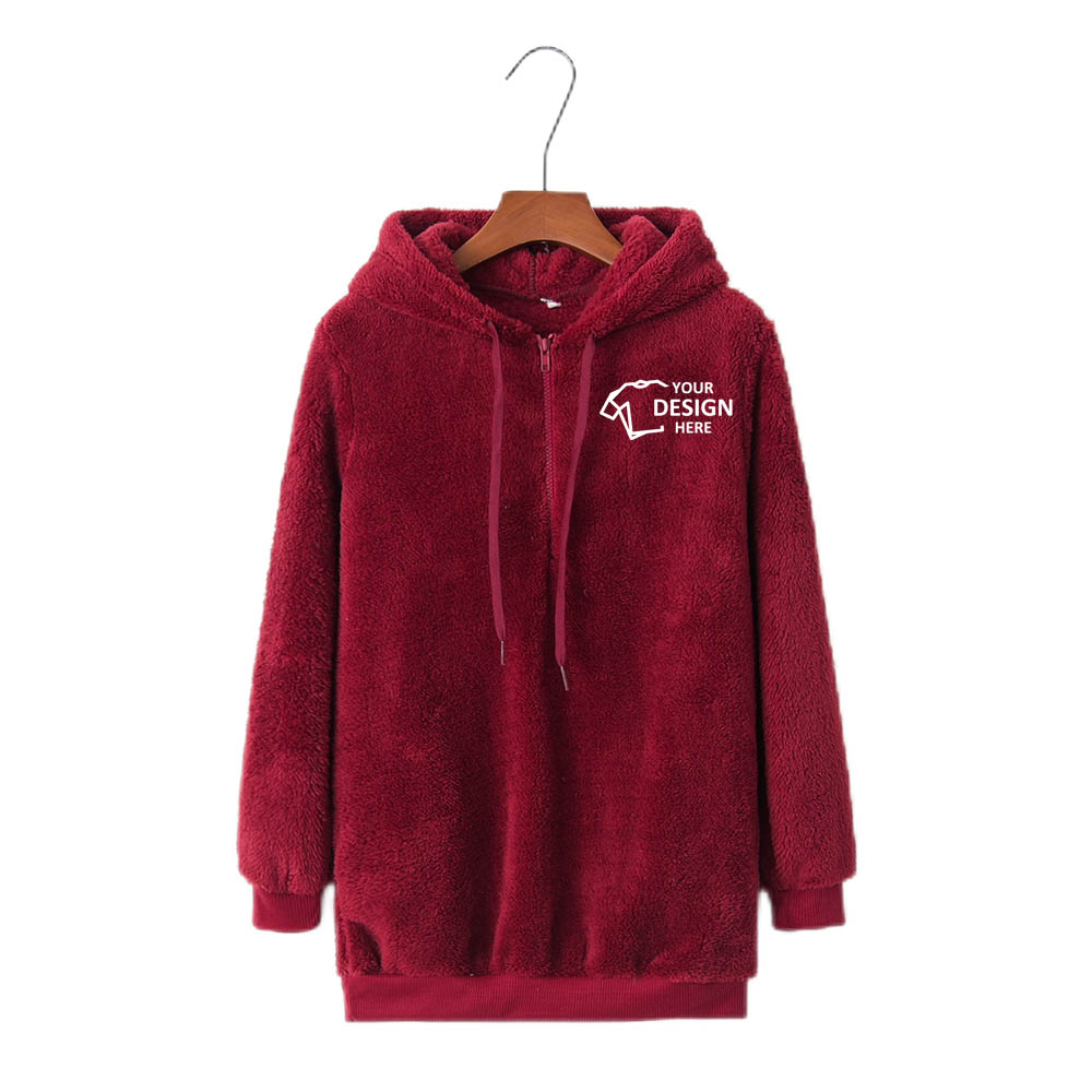 Red Promo Women's Oversized Fuzzy Pullover Hoodies With Logo