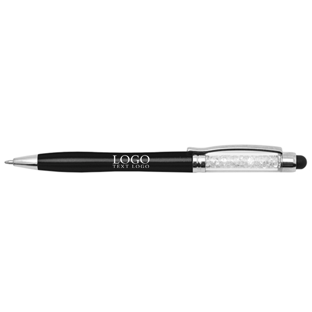 Slender Crystalline Plastic Stylus Pen Black with Logo