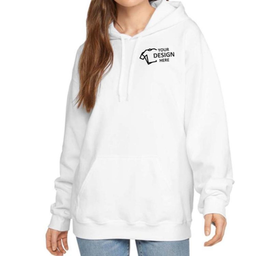 White Promo Adult Softstyle® Fleece Pullover Hooded With Logo White Promo Adult Softstyle® Fleece Pullover Hooded With Logo