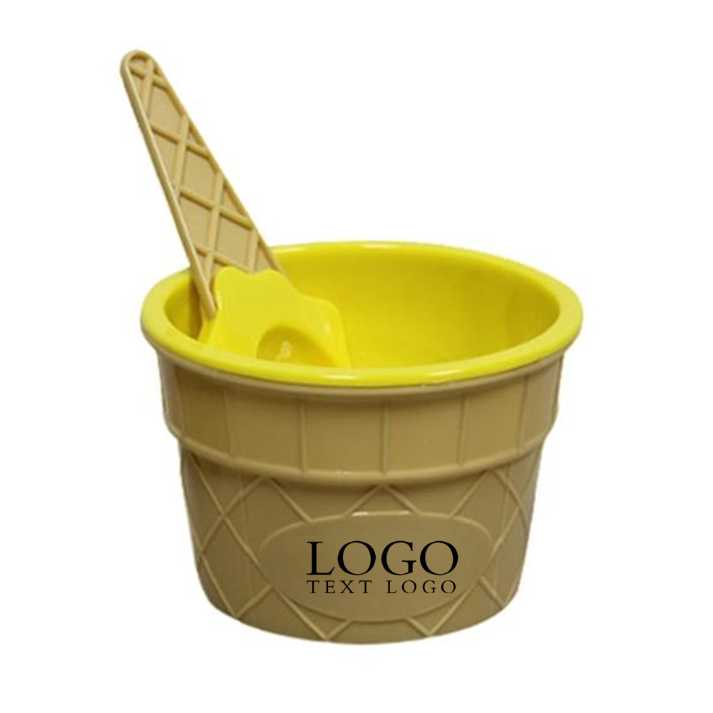 Yellow Promo Ice Cream Bowl and Spoon Set With Logo