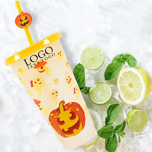 Advertising Halloween Plastic Cup with Straw