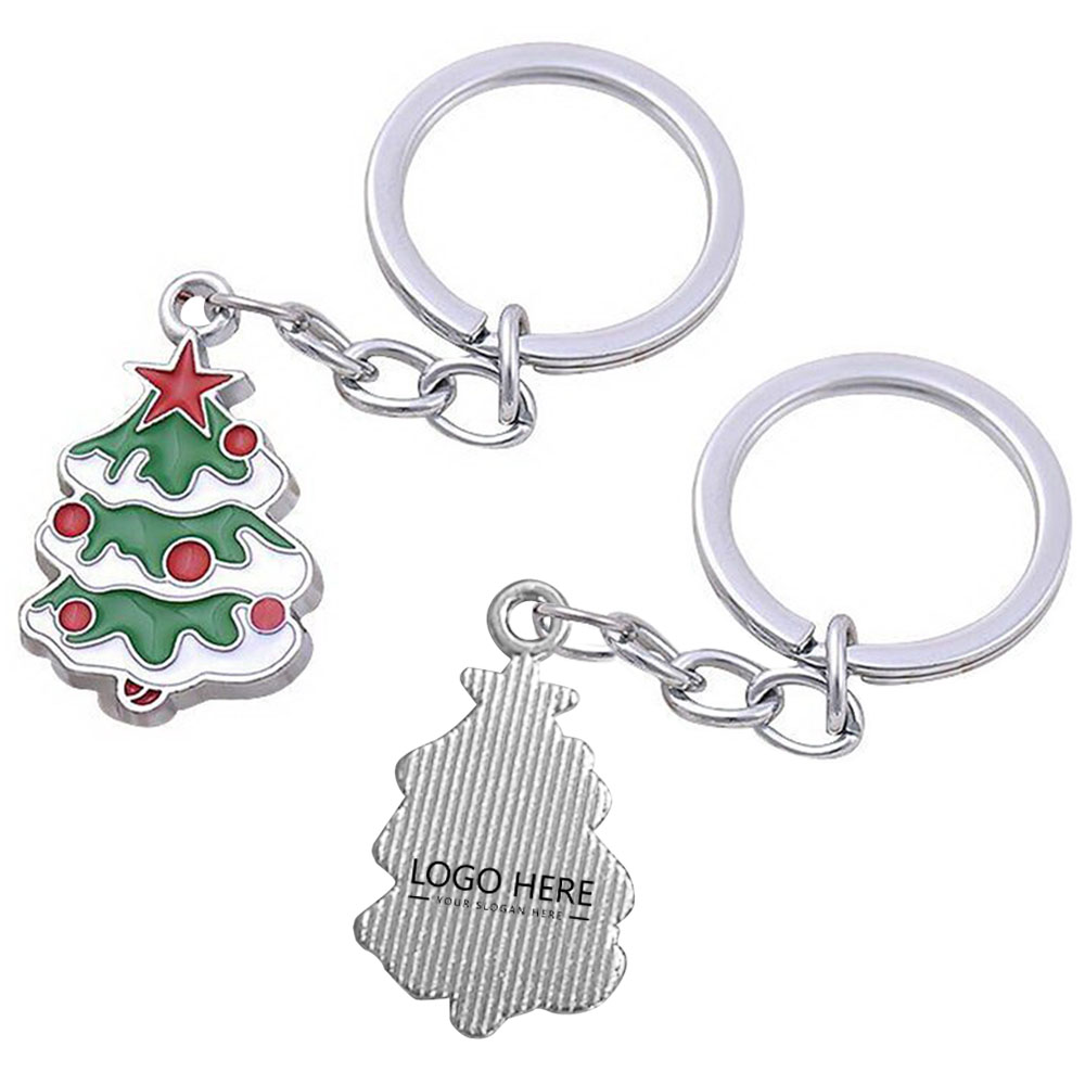 Christmas Metal Tree Key Chain Silver With Logo