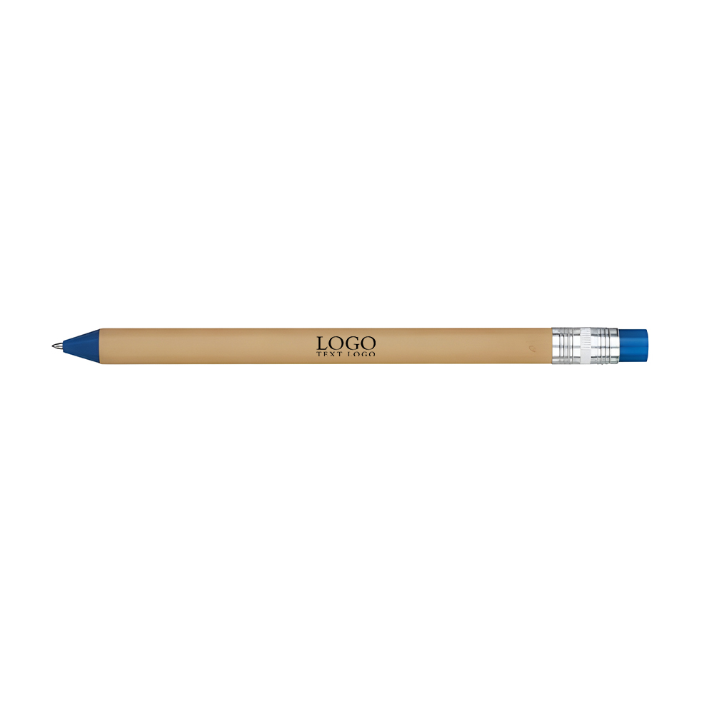 Pencil Look Plunger Action Pen Blue with Logo