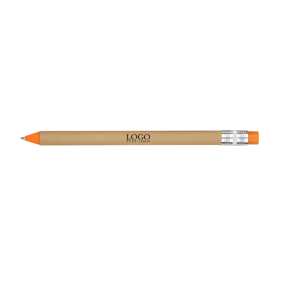 Pencil Look Plunger Action Pen Orange with Logo