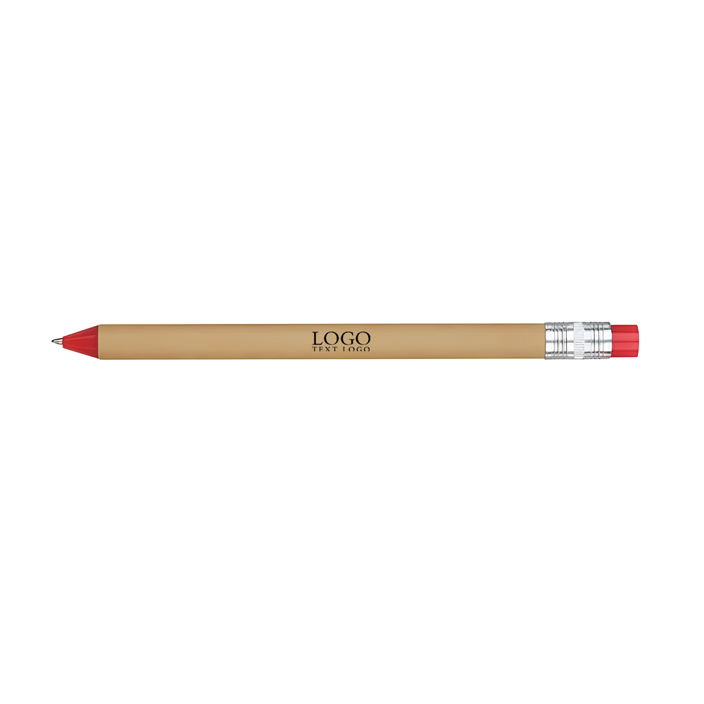Pencil Look Plunger Action Pen Red with Logo