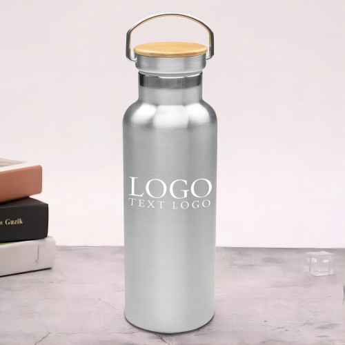 Promo 20 oz Wood Top Stainless Steel Water Bottles