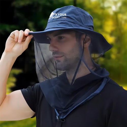 Custom Bucket Hat with Hidden Net Mosquito Proof Cap