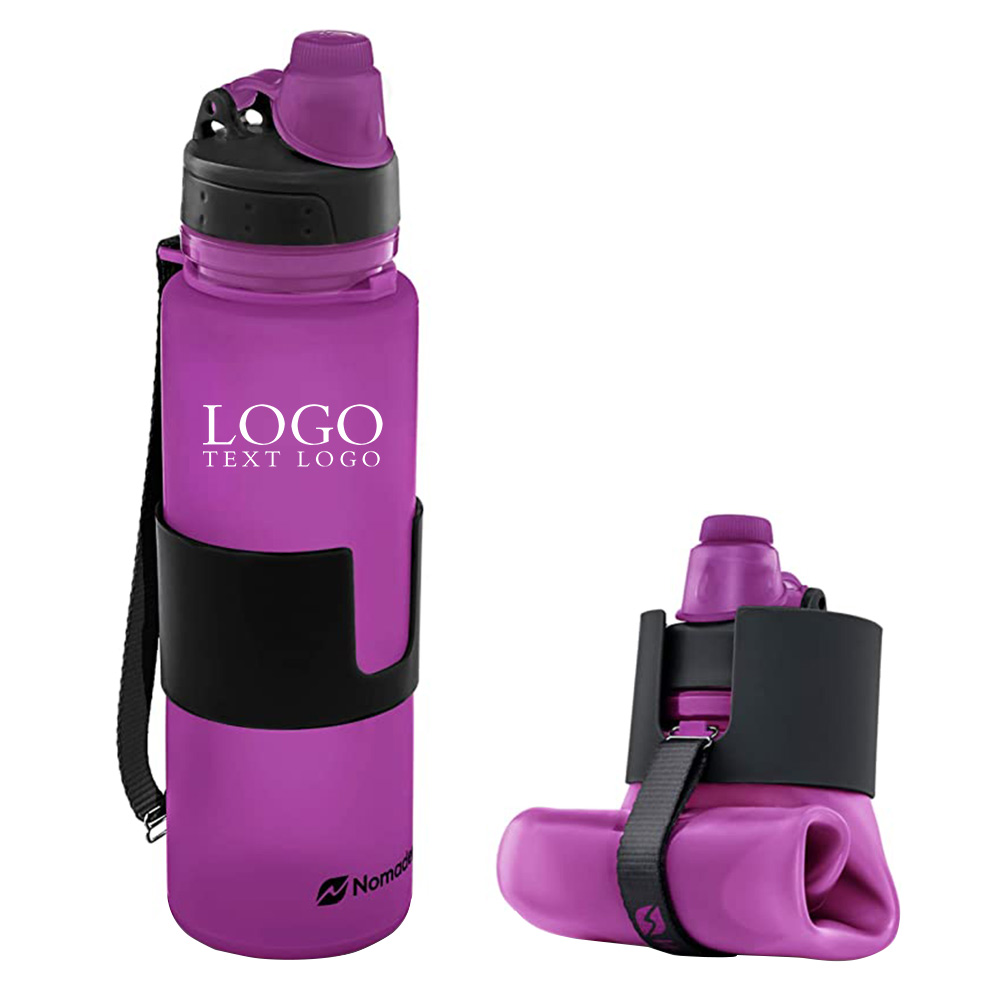 22Oz Collapsible Silicone Sports Water Bottle Purple With Logo