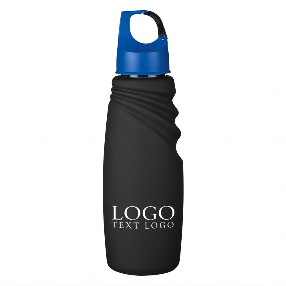 24 Oz Matte Finish Crest Carabiner Sports Bottle Blue Lid With Logo