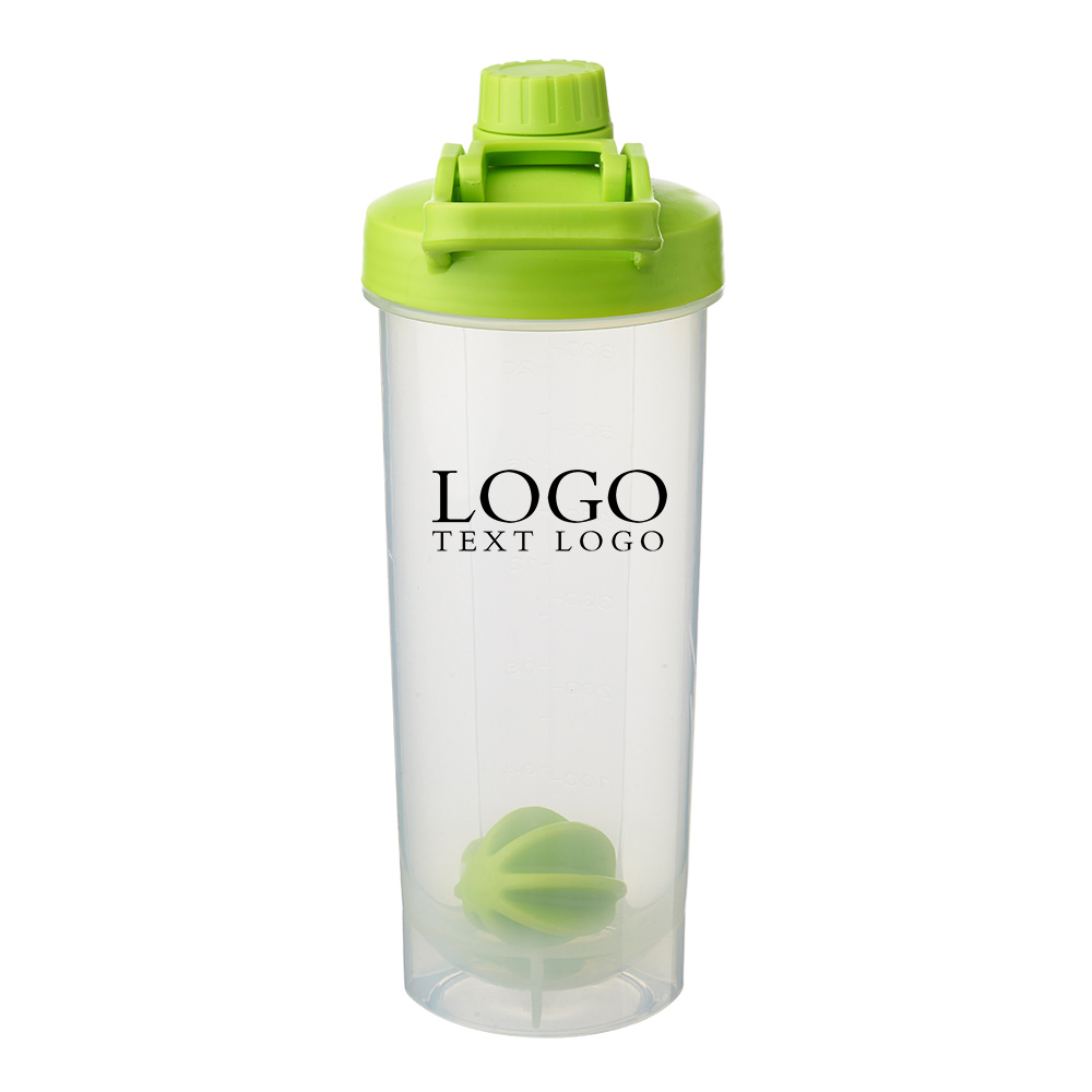 24 oz Plastic Shaker Bottle with Mixer Lime Green With Logo