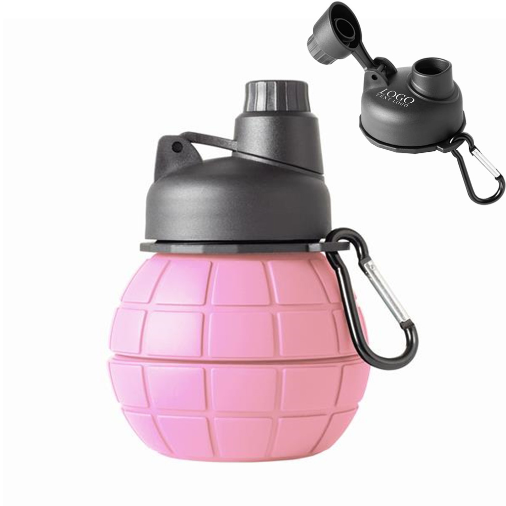 550ml Silicone Foldable Water Bottle Collapsible Bottle Pink With Logo