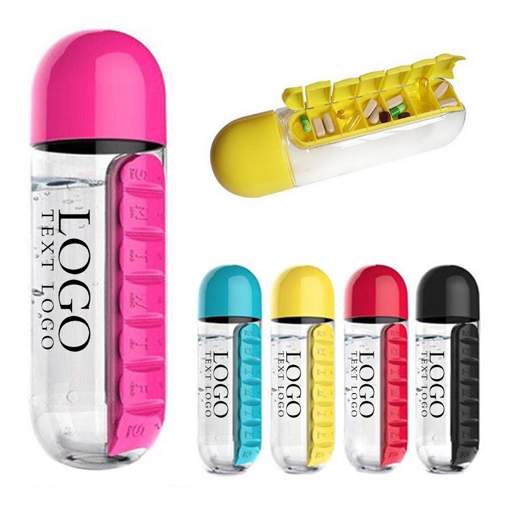 Custom 20 OZ Water Bottle With 7 Compartments Pill Box Group With Logo