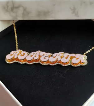 pink enamel custom name pendant