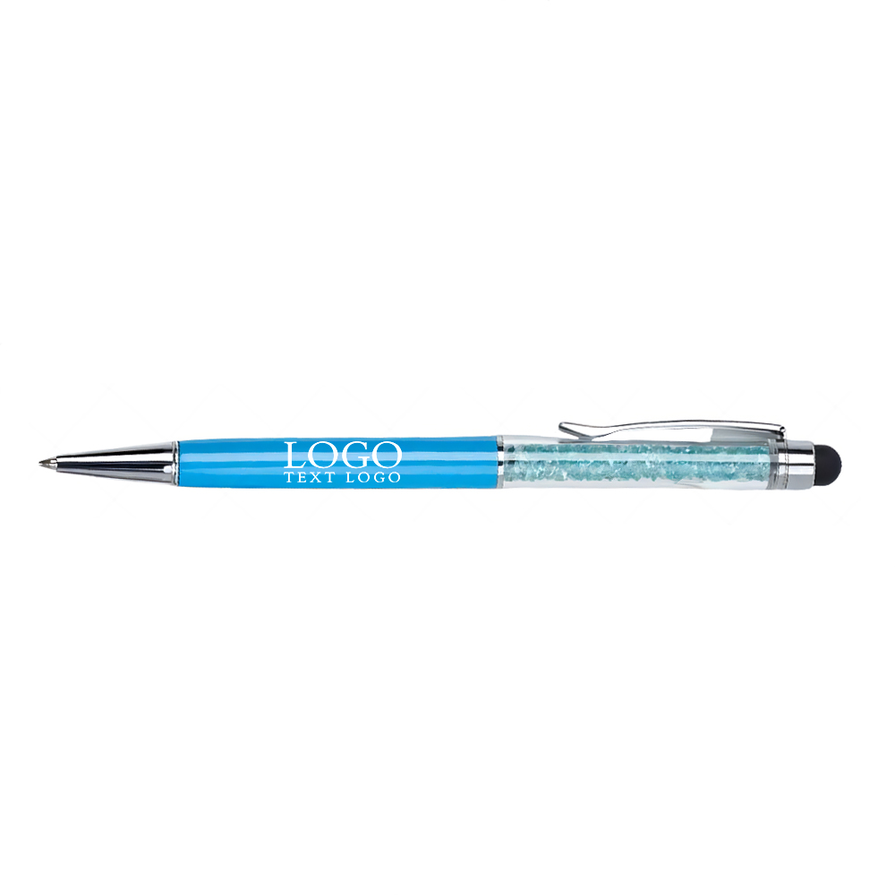 Crystal Stylus Retractable Ballpoint Pen Light Blue with Logo