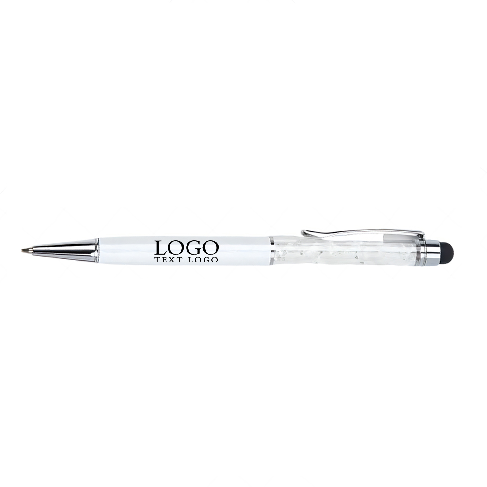 Crystal Stylus Retractable Ballpoint Pen White with Logo