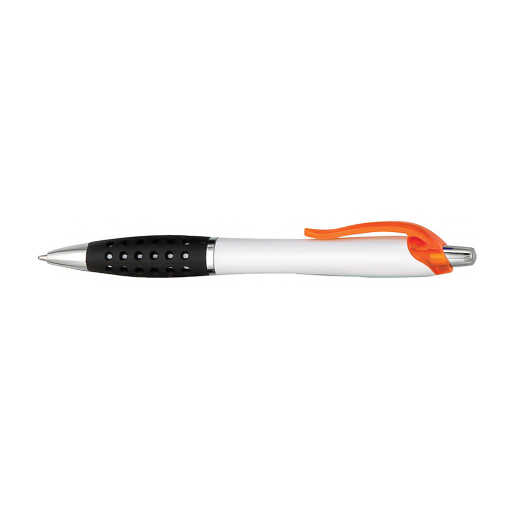Custom Orange Click Pen with Black Dotted Rubber Grip