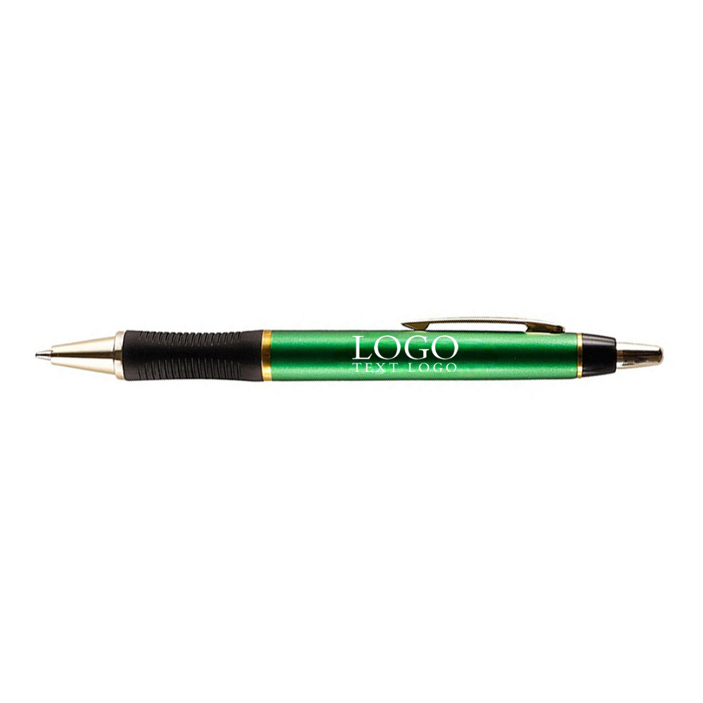 Green Custom Plastic Pen with Gold Colored Clip with Logo