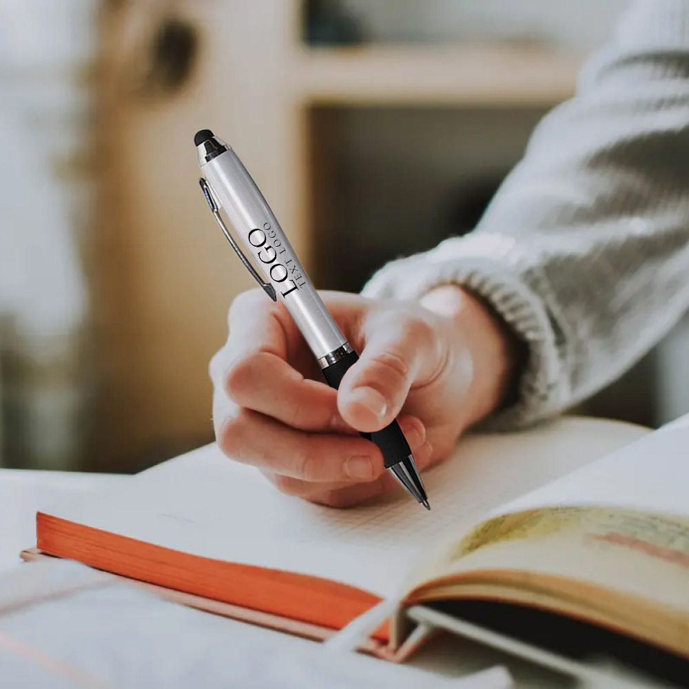 Personalized Pearl White Plastic Pen with Stylus with Logo
