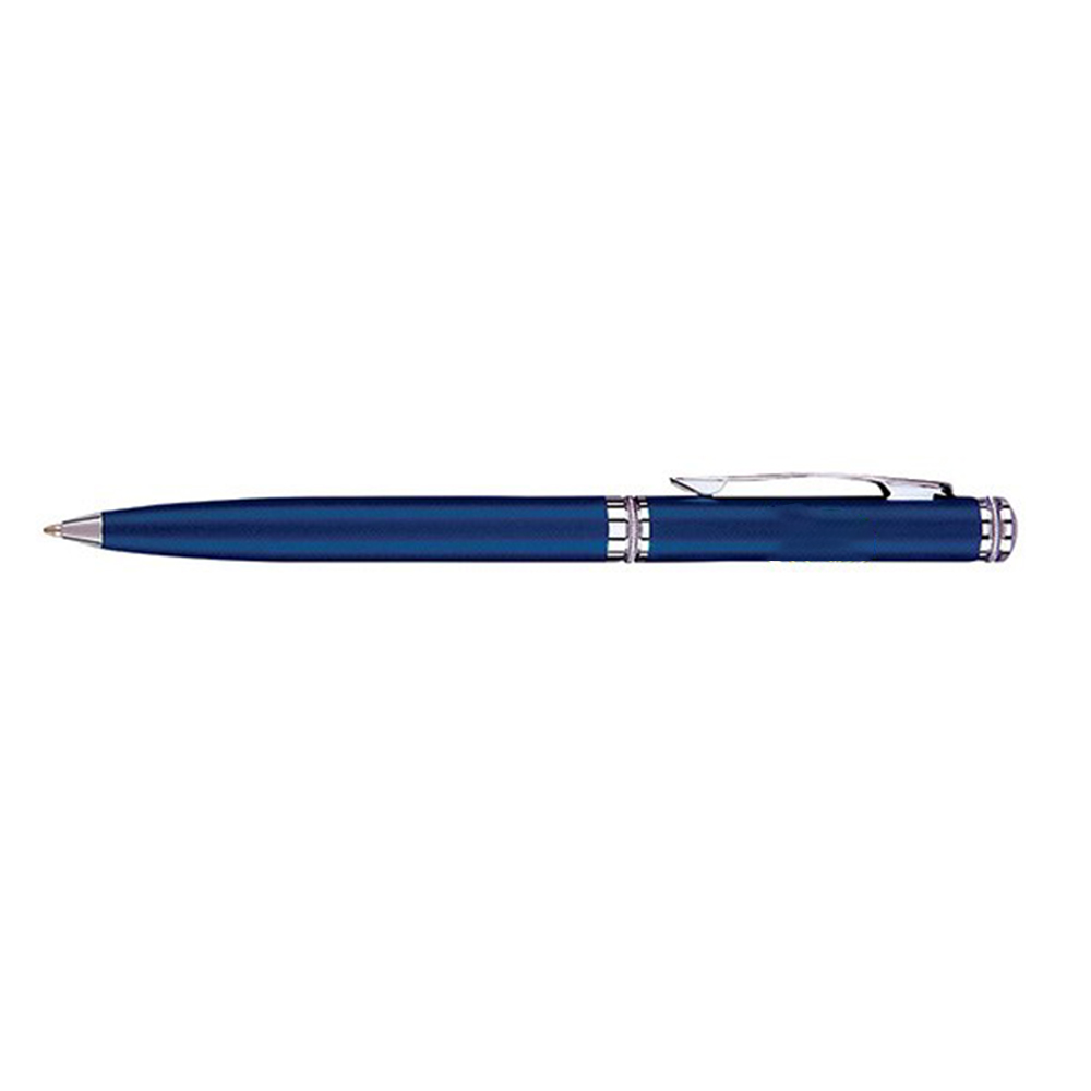 personalized  matte blue twist action ballpoint pen with solid brass barrel