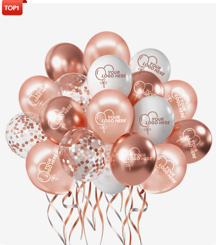 customized pink and white metallic helium balloons with logo