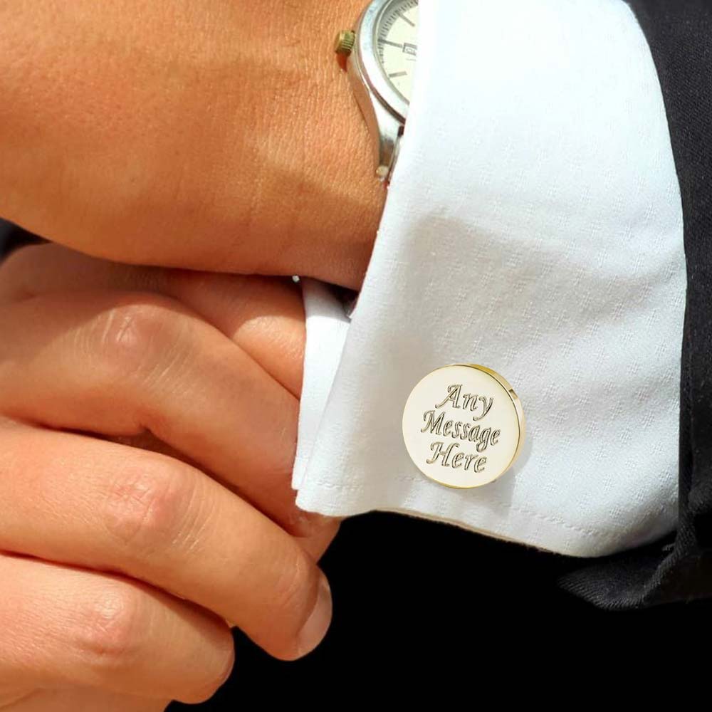 Engraved Round Gold Cufflinks for men