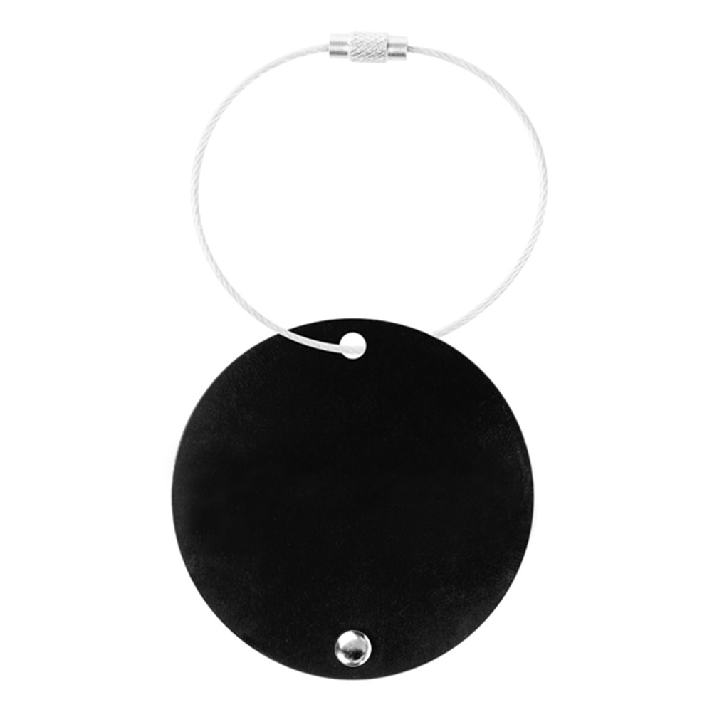 Round Aluminum Luggage Tag with Hanging Loop Black