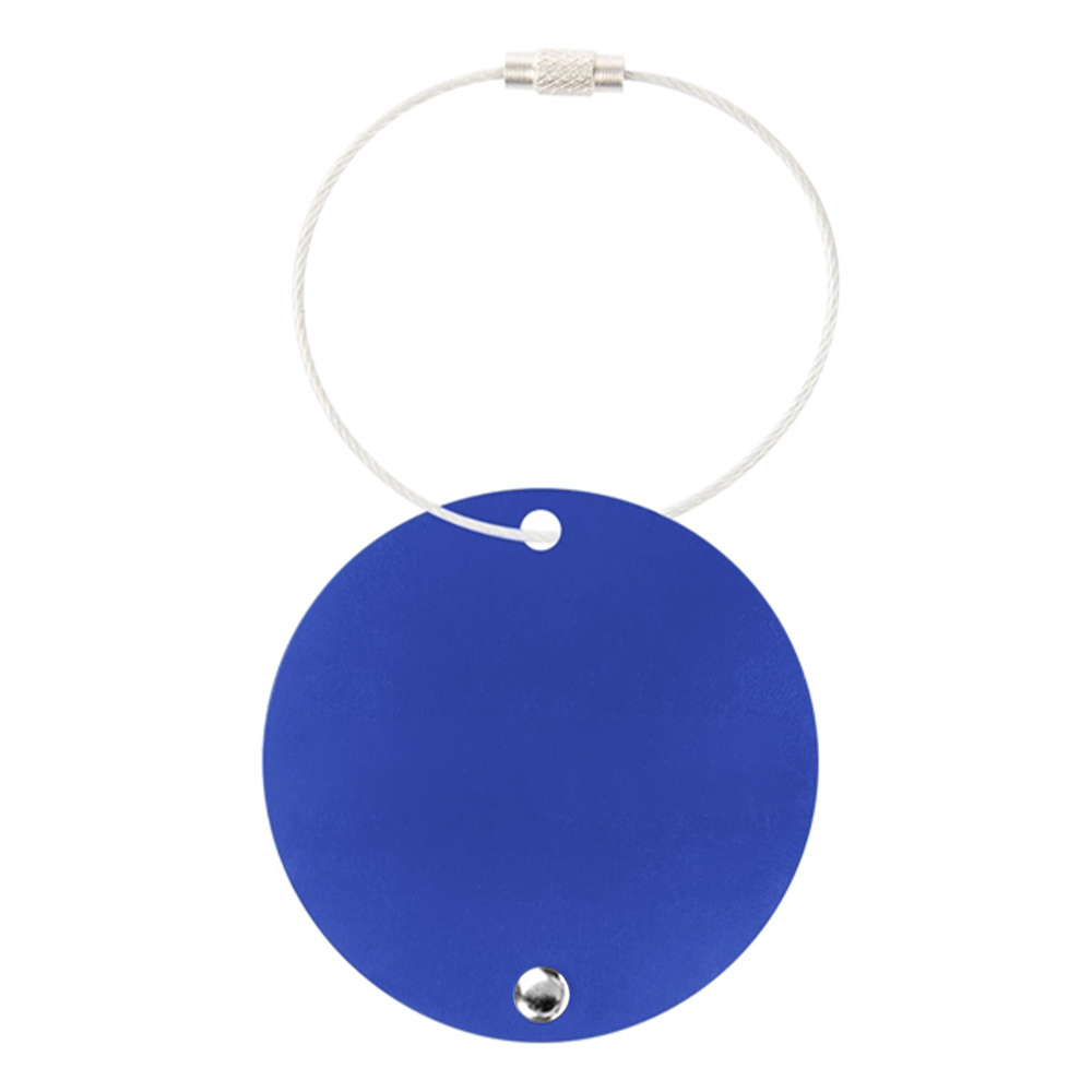 Round Aluminum Luggage Tag with Hanging Loop Blue